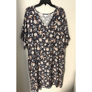 J. Jill Pure Jill Gray & Blush Pink Floral V-Neck Short Sleeve Shift Dress XL
